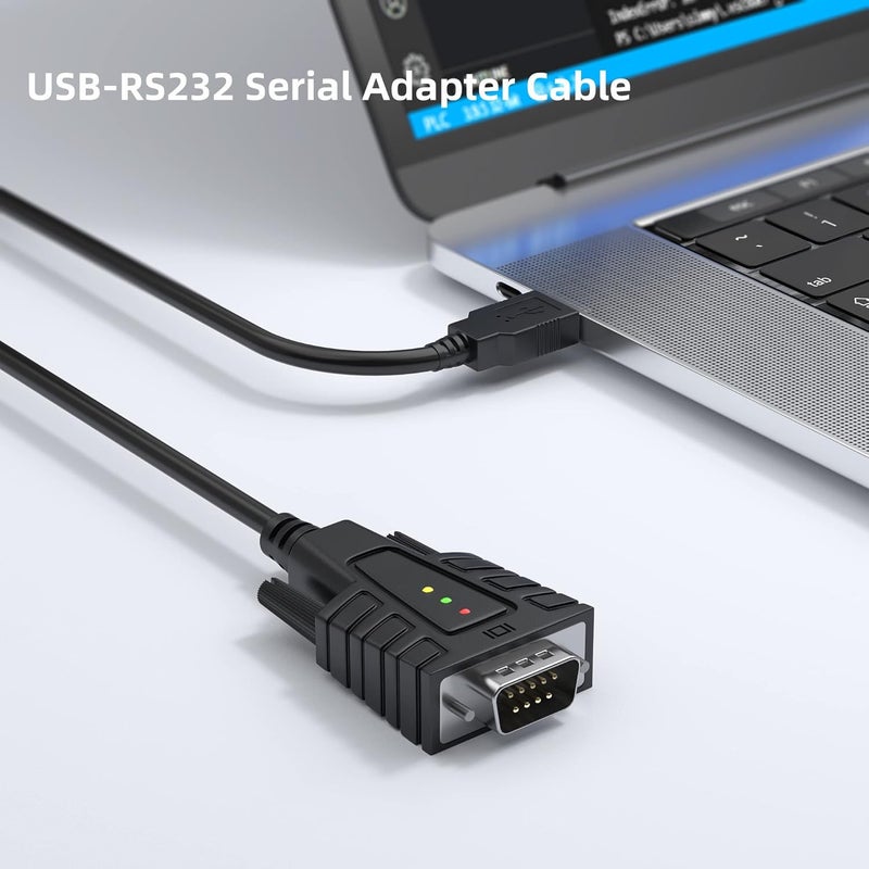 DriverGenius USB232A-B-A | USB to Serial RS232 DB9 Adapter Cable with 3 x LED Indicators – Compatible with Windows 11, macOS 15, Linux (3FT, Male/Male) - Image 3